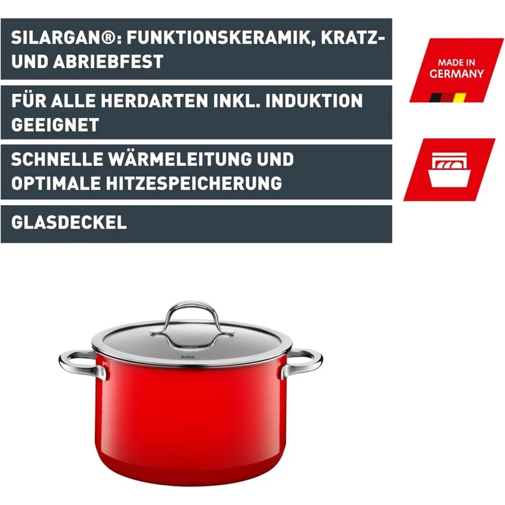 Silit Fleischtopf Passion red, Kochtopf Induktion schneid- und kratzfest, Silargan®, für alle gänigen Herdarten geeignet, Made in Germany – Bild 3