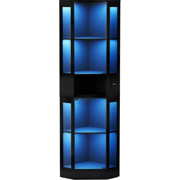 Fünfstöckige Glasvitrine mit Stauraum, LED-Beleuchtung, Glastüren und intelligenten Sensoren, Geeignet für Wohnzimmer, Schlafzimmer und Büros. Schwarz.--Schwarz--57x40x165cm--YOUDENOVA – Bild 10