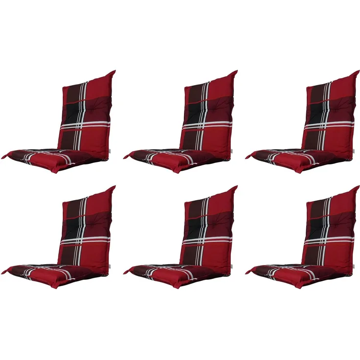 Madison 6x A023 Niederlehner Gartenstuhl Auflagen 105x50x8cm rot Karo