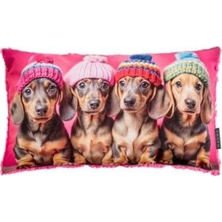 Dekokissen Sofakissen Wendekissen pink Crazy Dackel Hunde Dog Mütze 30x50 cm – Bild 4