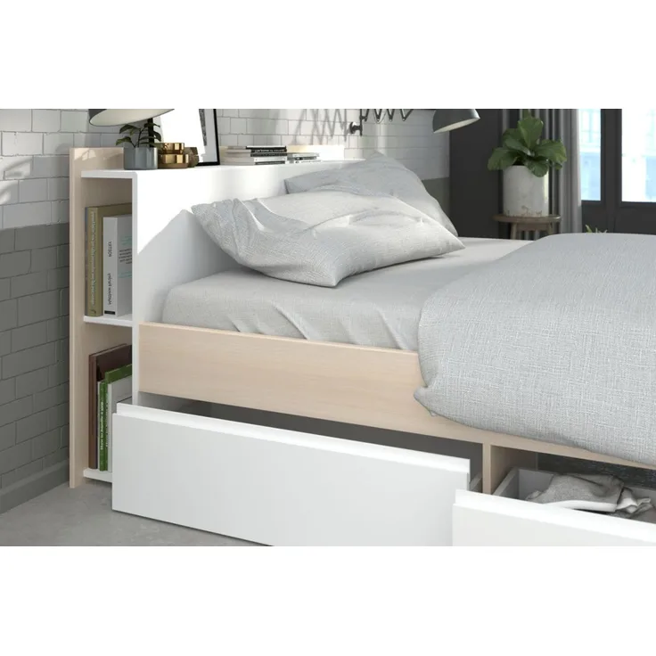 Parisot Jugendzimmer Set "Toms" in Akazie und weiß Komplettzimmer mit Stauraumbett, Kommode und Schreibtisch
