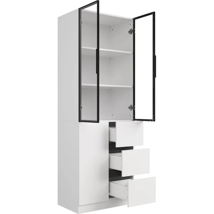 Vitrine 60 x 40 x 180 cm aus Spanplatte in Weiß mit Glastüren und App-steuerbarer LED-Beleuchtung – Bild 6