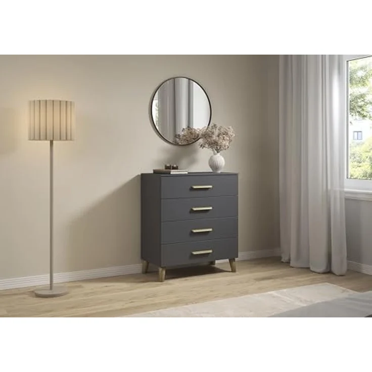 rauch Aditio Box, Kommode, 4 Schubladen, Massivholz-Fuß, mit Softclose-Funktion, Farbe Grau metallic, BxHxT 80x92x44cm – Bild 2