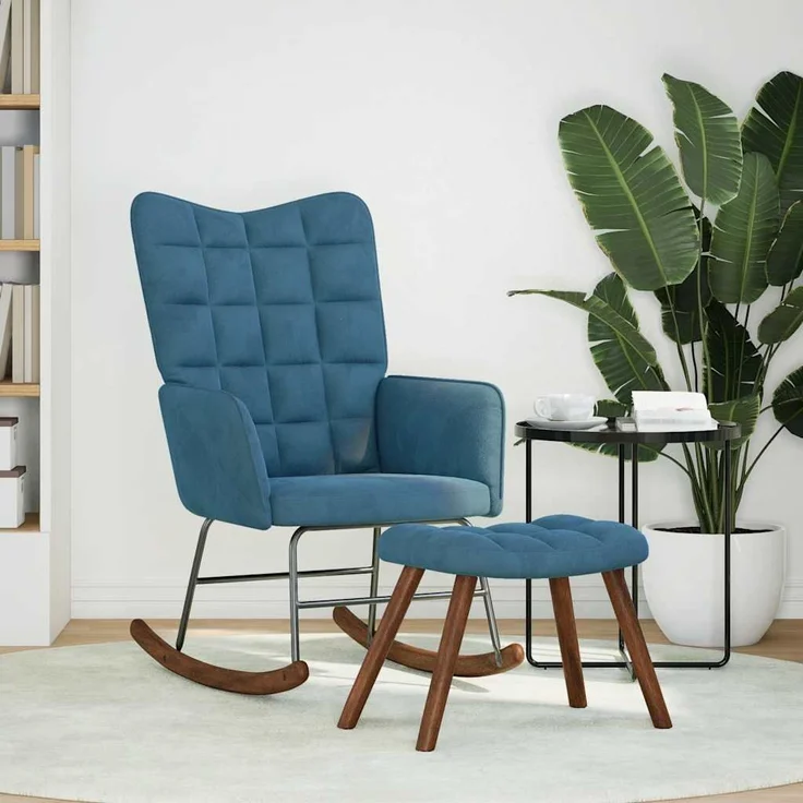 vidaXL Schaukelstuhl mit Hocker Blauer Samt 4016853 – Bild 1