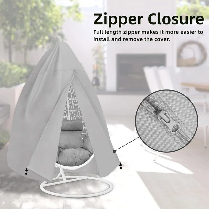Hängesessel Schutzhülle 230 × 115 cm UV resistent, Wasserdicht, Reißverschluss, Grau, Outdoor Single Chair – Bild 5