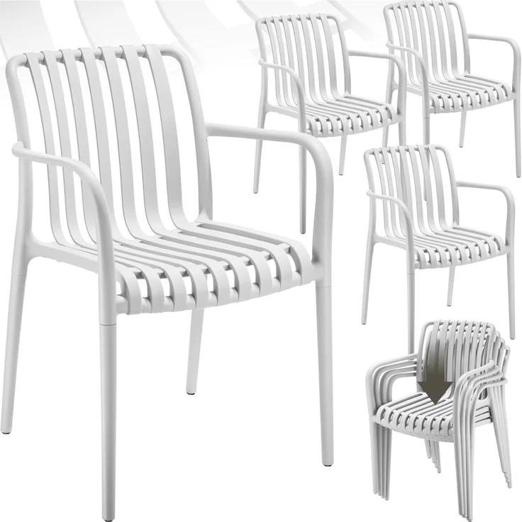 tectake® Gartenstühle stapelbar, Gartenmöbel Set, Balkon Möbel, Bistro Set, Sessel, Outdoor Möbel, Balkonmöbel, Terrassenmöbel - weiß, 4er Set