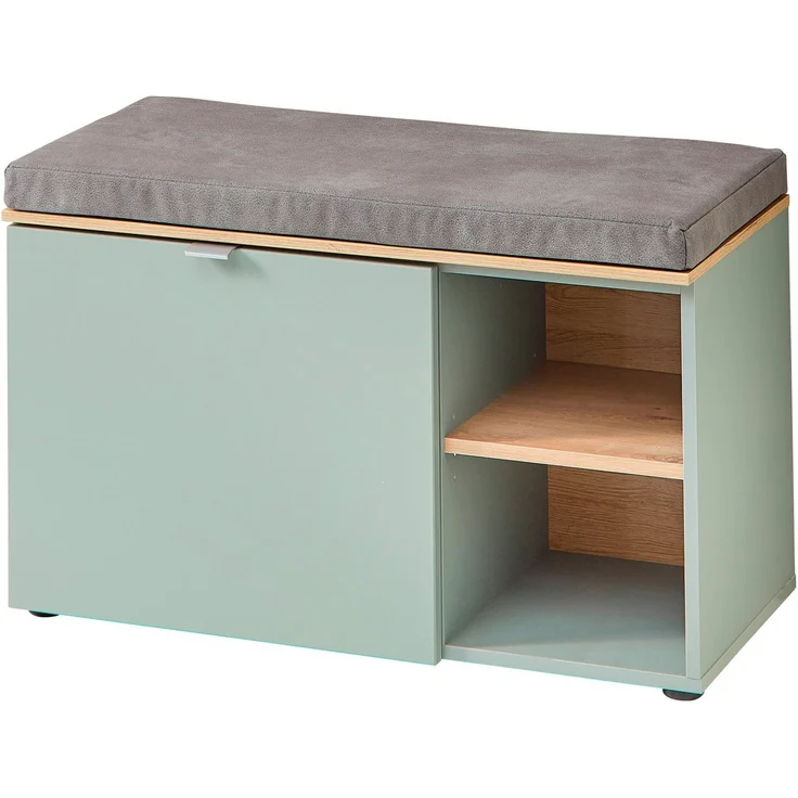 Stella Trading BARI Schuhbank in Schilfgrün, Artisan Eiche Optik FSC-Zertifiziert - Moderne Sitzbank mit Stauraum für Ihren Flur - 78 x 50 x 38 cm (B/H/T) – Bild 1