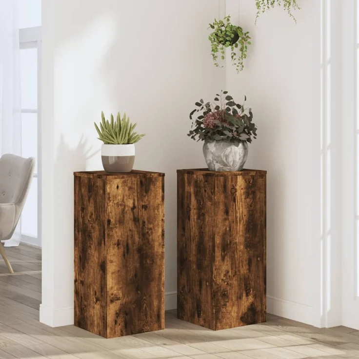 vidaXL Pflanzenständer 2 Stk. Räuchereiche 30x30x70 cm Holzwerkstoff 852928 – Bild 1