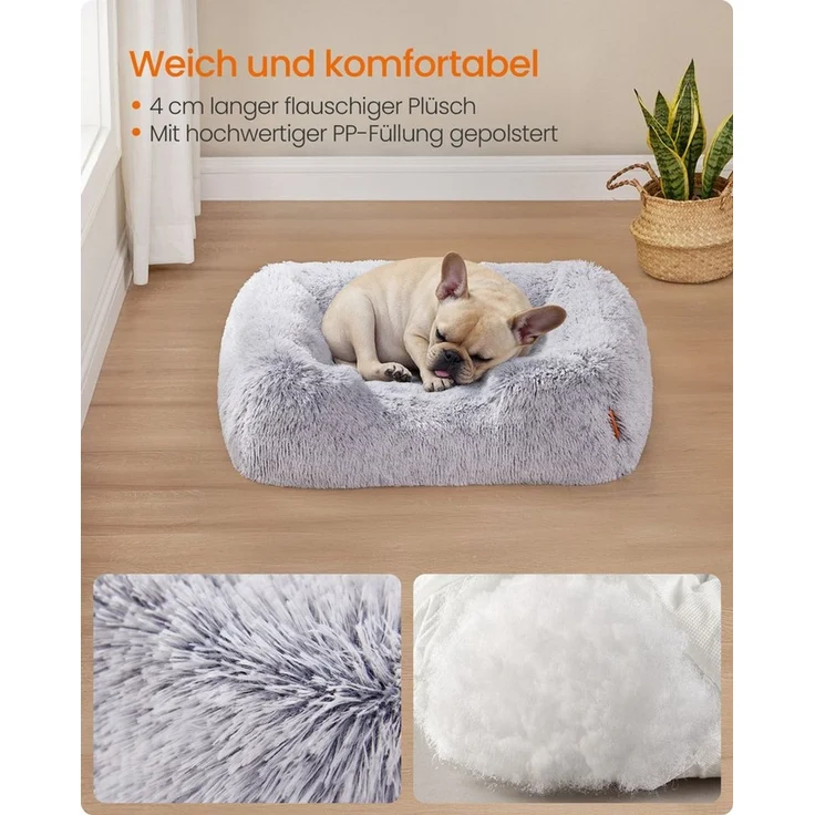 Feandrea Hundebett, Bezug abnehmbar und maschinenwaschbar, rutschfest, Plüsch ombré-grau, 71 x 18 x 55 cm – Bild 3