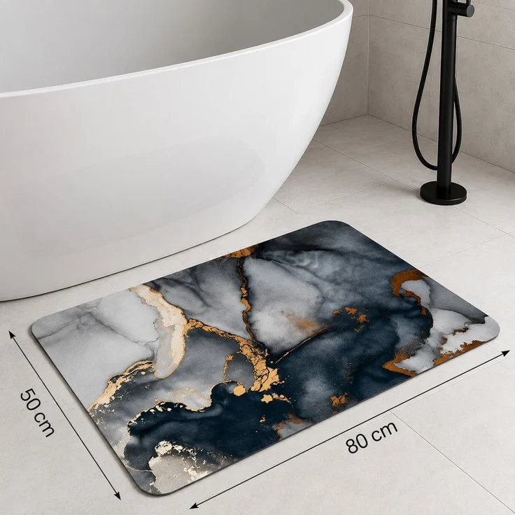 Badematte 50x80 cm Dunkelgrau mit Marmoreffekt – Bild 2