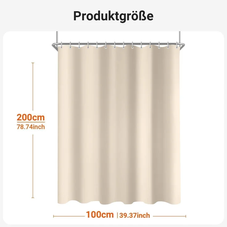 Duschvorhang Beige 90x90 cm Antischimmel Wasserabweisend Polyester Stoff – Bild 6