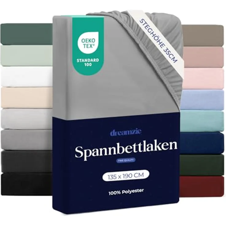 Dreamzie - Spannbettlaken 135x190 | Mikrofaser Weich – Für Dicke Matratzen – Oeko-Tex | Komfort, Atmungsaktivität, Pflegeleicht – Grau – Bild 1