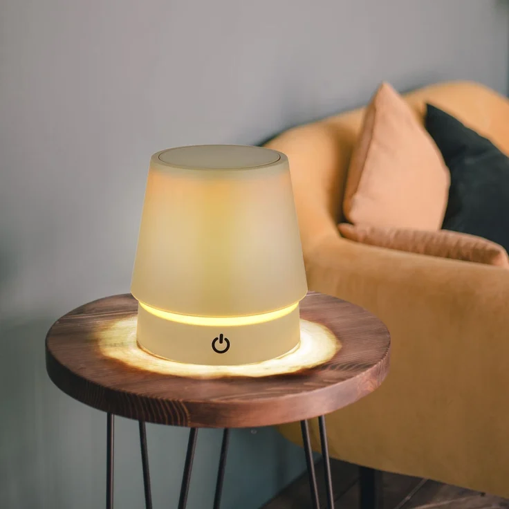 LED Tischleuchte, Touchdimmer, USB, Akku, sandfarben – Bild 3