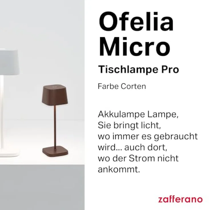 Zafferano, Ofelia Micro Lampe, Kabellose, Wiederaufladbare Tischlampe mit Touch Control, Auch für den Außenbereich Geeignet, Dimmer, 2200-3000 K, Höhe 20 cm, Farbe Corten – Bild 4