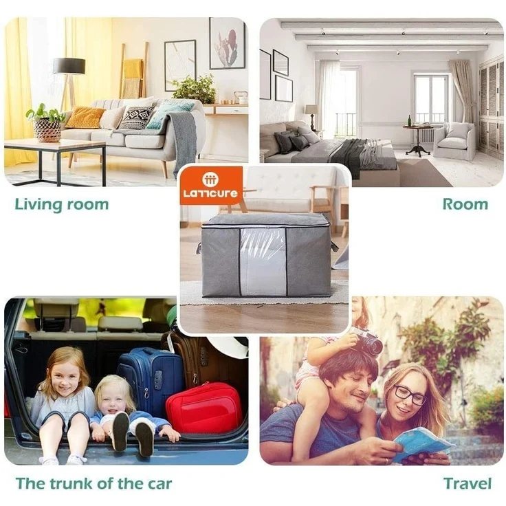 Blusmart Unterbettkommode Aufbewahrungstasche für die Kommode unter dem Bett (Faltbare Aufbewahrungstaschen für Kleidung im 3er-Pack, Umzugskarton zur Aufbewahrung von Kleidung), Unter Bettdecke Kleidung Bett Kleiderschrank grau – Bild 3