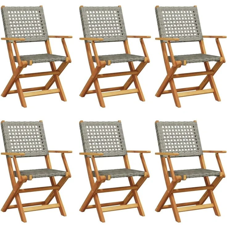 vidaXL Gartenstühle 6 Stk. Klappbar Grau Poly Rattan & Massivholz 3214560 – Bild 1
