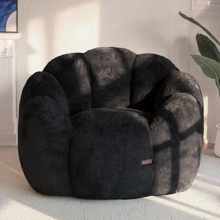 Sitzsack Erwachsene Beanbag Memoryfoam Kunstfell Schwarz 105*105*78 – Bild 1