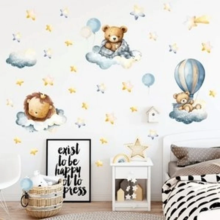 Montegoni Wandtattoo Kinder Wandsticker (Wandsticker mit Luftballon Löwe Bär Wolke Sterne Wandsticker, Kinderdeko, Kindergarten), Wandtattoo mit wildtieren für kinderzimmer, Babyzimmer – Bild 6