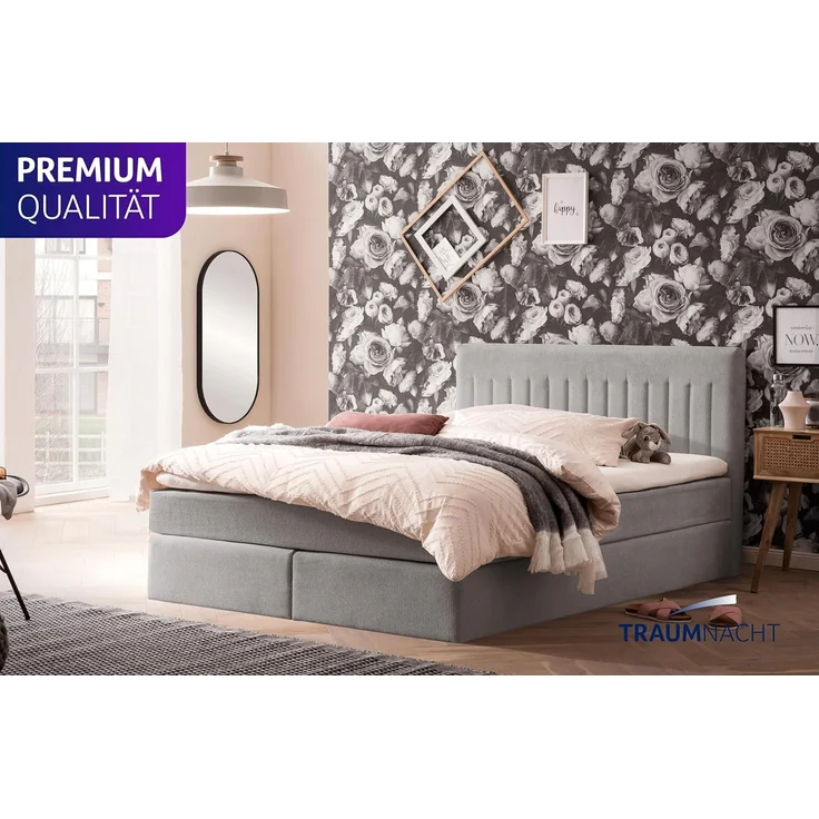 Traumnacht Boxbett Nizza mit praktischem Stauraum, mit 7-Zonen Tonnentaschenfederkernmatratze (H3) und Komfortschaumtopper, Leichter Aufbau, 180x200, grau – Bild 2