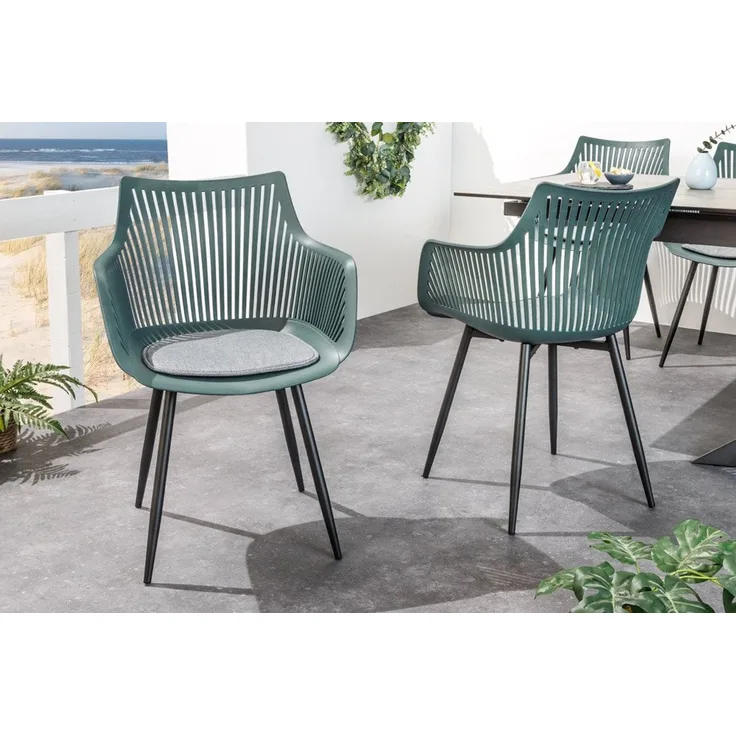 riess-ambiente 4-Fußstuhl SIGNUM salbei / schwarz (Einzelartikel, 1 St), Esszimmer · Kunststoff · Stahl · mit Armlehne · Garten/Balkon · Design