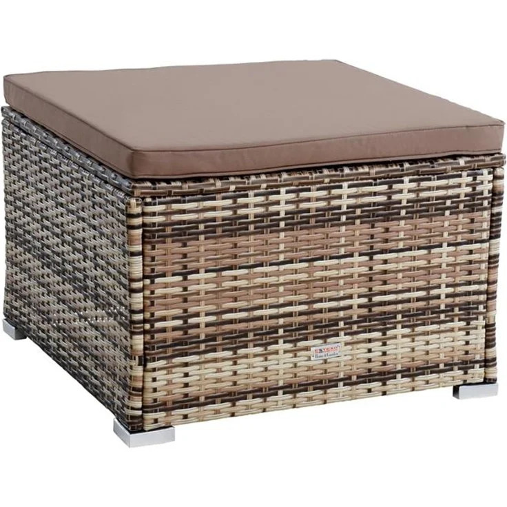 Rattanhocker Gartenhocker Hocker XXL Stuhl Polyrattan Sitzhocker Beige-Braun – Bild 5