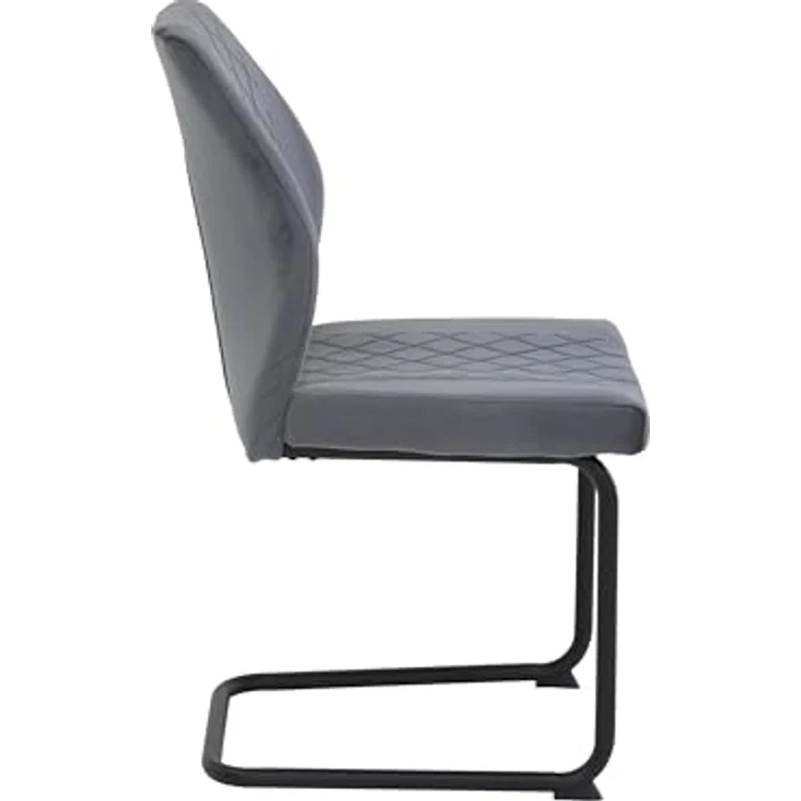 Hela Tische, 2er Set Freischwinger Küchenstuhl Oslo, Bezug Velvet/Samt Dunkelgrau, Rundrohr-Metall-Gestell Schwarz, Rautensteppung, 140kg belastbar – Bild 5