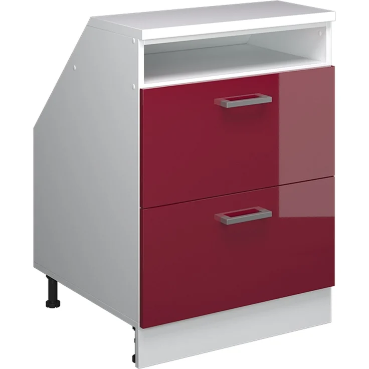 Küchenschrank für Dachschrägen R-Line Rot Hochglanz 60 cm mit 2 Schubladen, Schrankkorpus 60 cm Tiefe Vicco – Bild 1