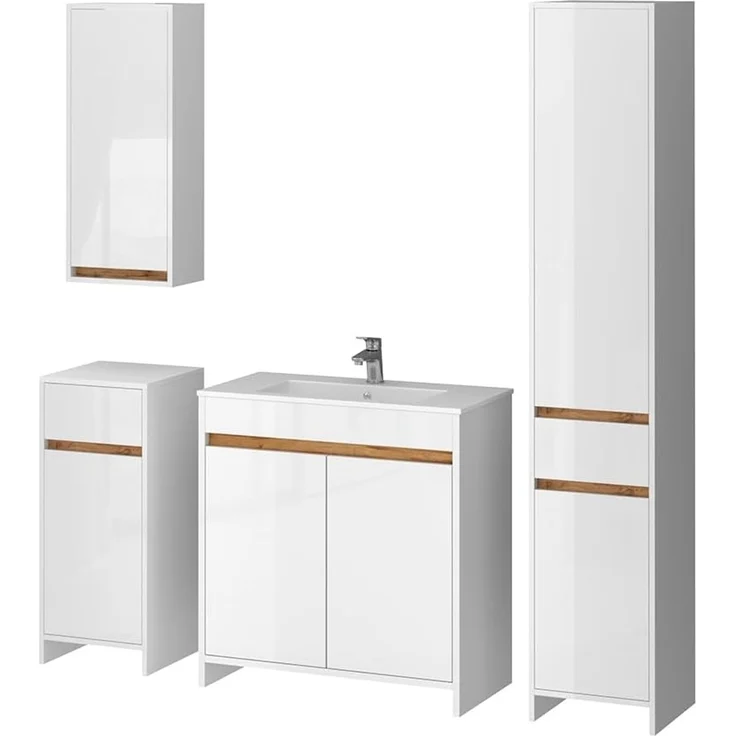 Badmöbel-Set Lemgo Weiß Hochglanz 5-teilig Vicco – Bild 1