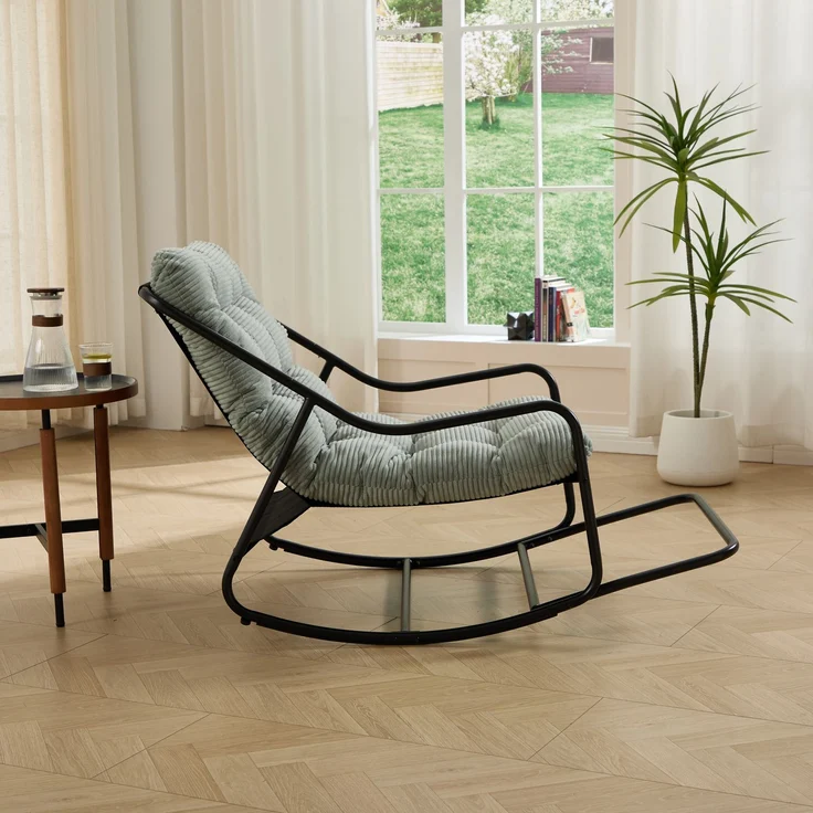 LVHOM Schaukelstuhl mit Fußstütze, Relaxsessel mit gepolstertem Kissen, ergonomischer Schaukelsessel, bis 130kg, Loungesessel für Balkon, Garten & Wohnzimmer – Bild 3