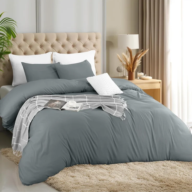 Utopia Bedding Bettbezug-Set mit Kissenbezügen – 3-teiliges Bettwäsche-Set mit Reißverschluss – 1 Bettbezug mit 2 Kissenbezügen – weich gebürstete Mikrofaser (Kingsize, Grau). – Bild 1