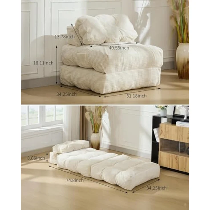 GarveeHome 3-in-1 Faltbares Schlafsofa für Wohnzimmer – Bequemer Bodensessel als Einzelbett, umwandelbarer Lounger mit Rückenlehne & Kissen, platzsparend, ideal als Gästebett oder Relaxsessel – Bild 2