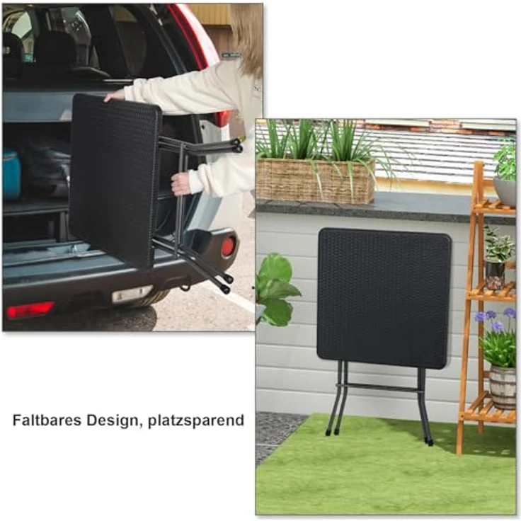 eSituro Klapptisch Gartentisch, Beistelltisch Outdoor, klappbarer Balkontisch Campingtisch Bistrotisch, quadratische Tischplatte in Rattanoptik, Schwarz, 61 x 73 x 61 cm SCPT0039 – Bild 8