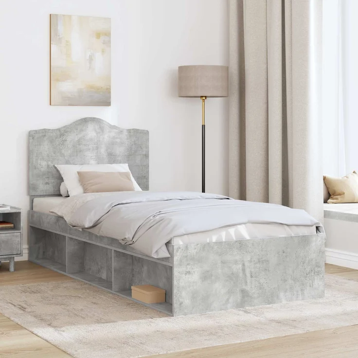 vidaXL Bettrahmen Beton Grau 75 x 190 cm Massives Kiefernholz 3413374 – Bild 2