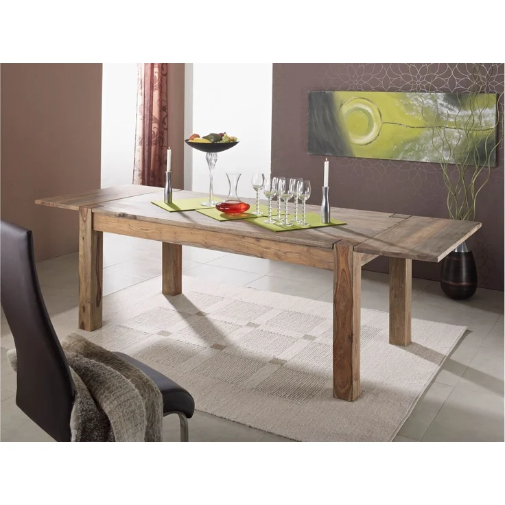 Esstisch mit Ansteckplatten Sheesham 140-180/220 x 90 x 76 grau geölt NATURE GREY #303 – Bild 5