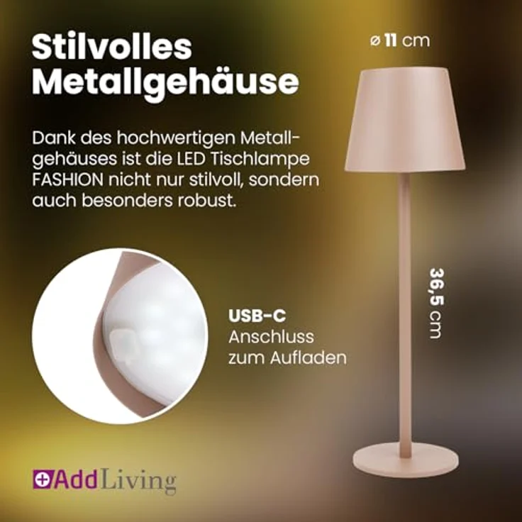AddLiving LED Fashion Tischlampe, dimmbare Schreibtischlampe mit 3 Farbtemperaturen, kupfer, mobil und mit USB-Anschluss – Bild 7