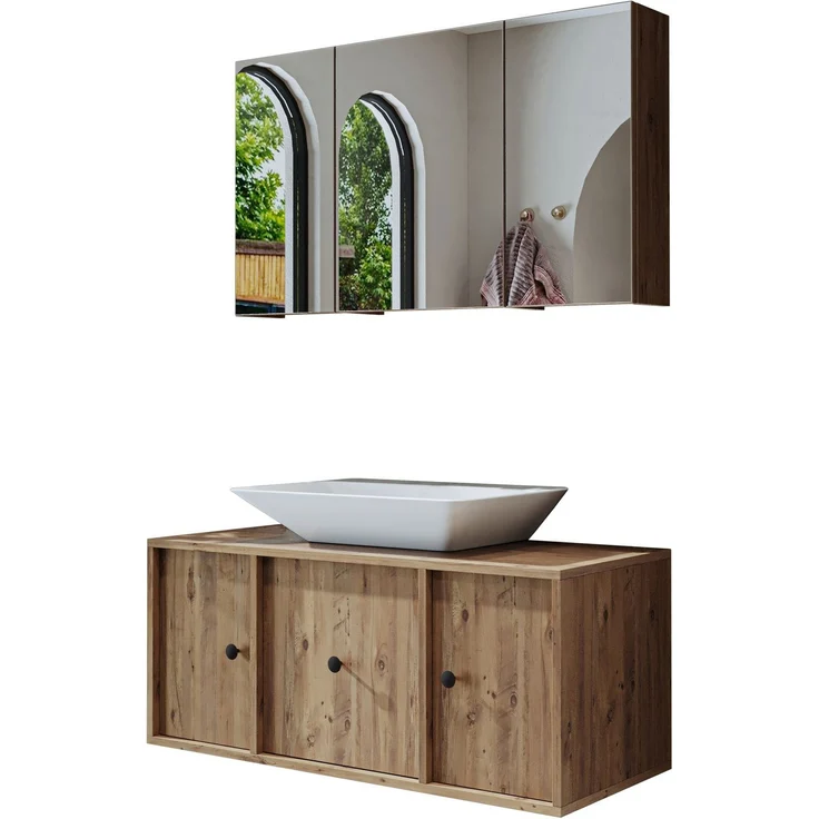 Skye Decor '2556' Badmöbel-Set mit Waschbecken & Spiegel (2-teilig), Atlantik-Kiefer, 105 x 56,5 x 45 cm – Bild 6