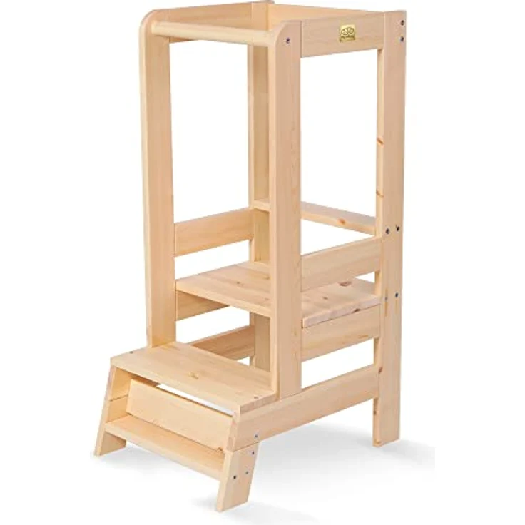 MeowBaby 'Kitchen Helper' Lernturm, Tritt 3-fach höhenverstellbar, Kiefer natur, Massivholz – Bild 2