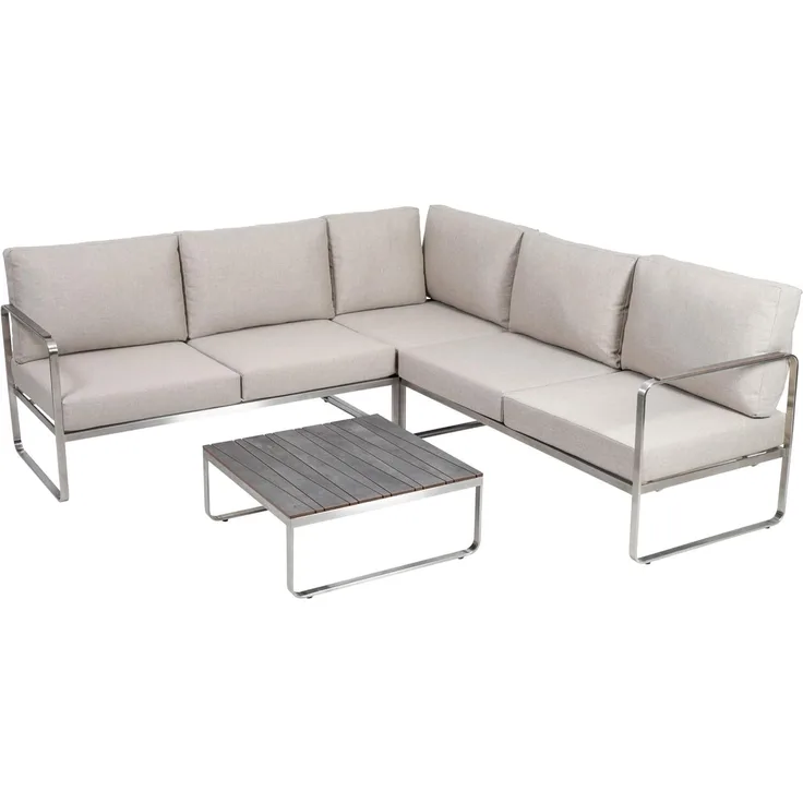 greemotion 'Sydney' Lounge-Set, 4-teilig, Edelstahl-Ecksofa-Set mit Tisch und Polstern
