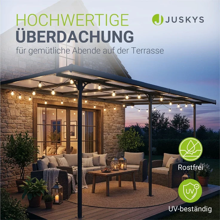 Juskys Terrassenüberdachung Borneo 5x3 m – Aluminium Terrassendach mit Doppelstegplatten Sonnenschutz Wandmontage Überdachung für Terrassen Dunkelgrau – Bild 2