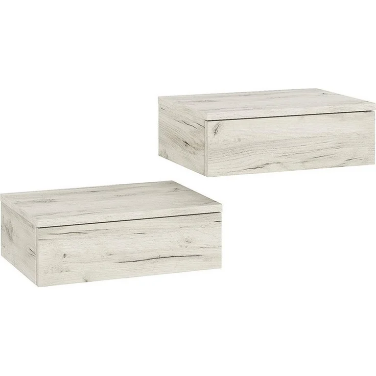 KOMTO Wandregal mit Schublade Weiß Eiche - Nachttisch Hängend 2er Set Nachttisch Wandmontage Wandschublade Nachtschrank Hängend | Monaco 42 x 30 x 15 cm – Bild 1