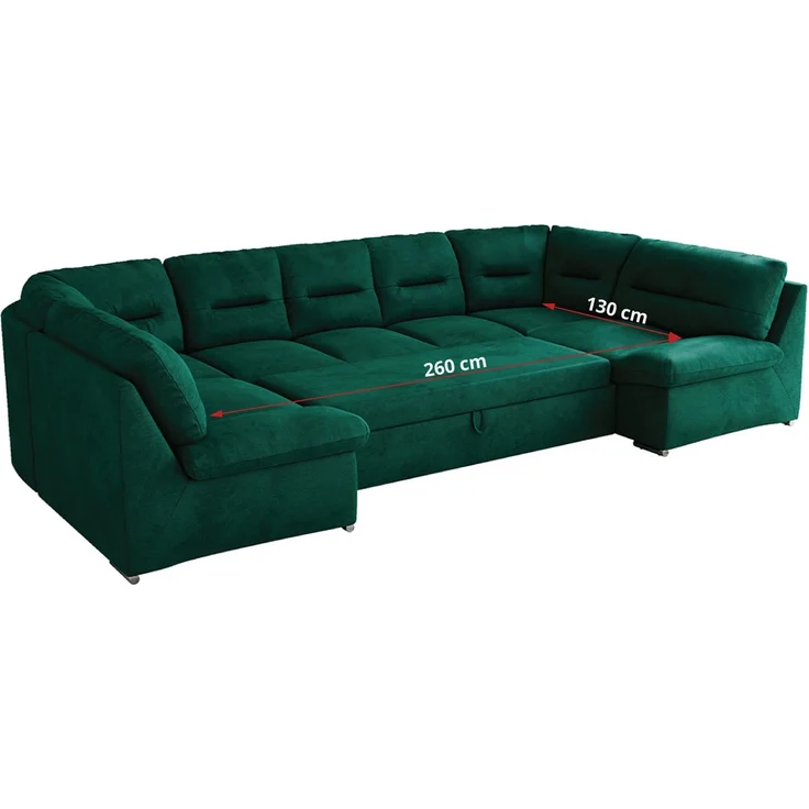 Ecksofa, Sofa big XXL, Wellenfedern, Wohnlandschaft XXL, mit Schlaffunktion - COMODO U - Dunkelgrün Velours - Topper T25 – Bild 8