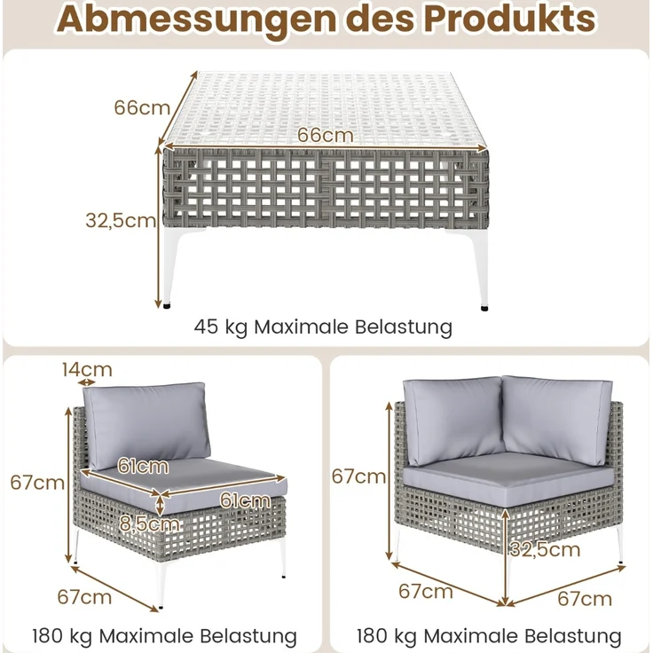 Rattan Gartenmöbel Set Balkonmöbel Set mit Sitz- & Rückenkissen Gartengarnitur – Bild 2