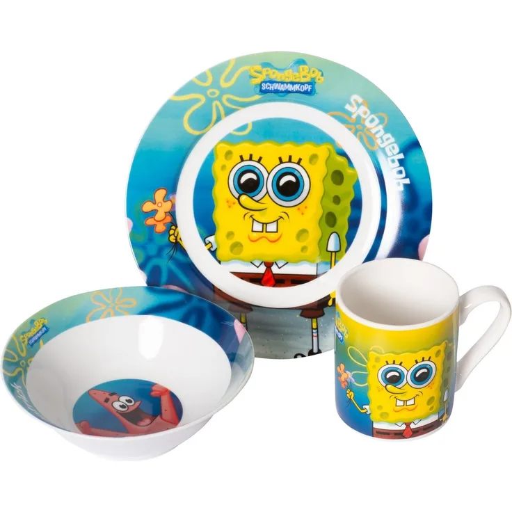 United Labels® Frühstücks-Geschirrset Frühstücksset (Schale, Teller, Tasse) - SpongeBob (NEU & OVP)
