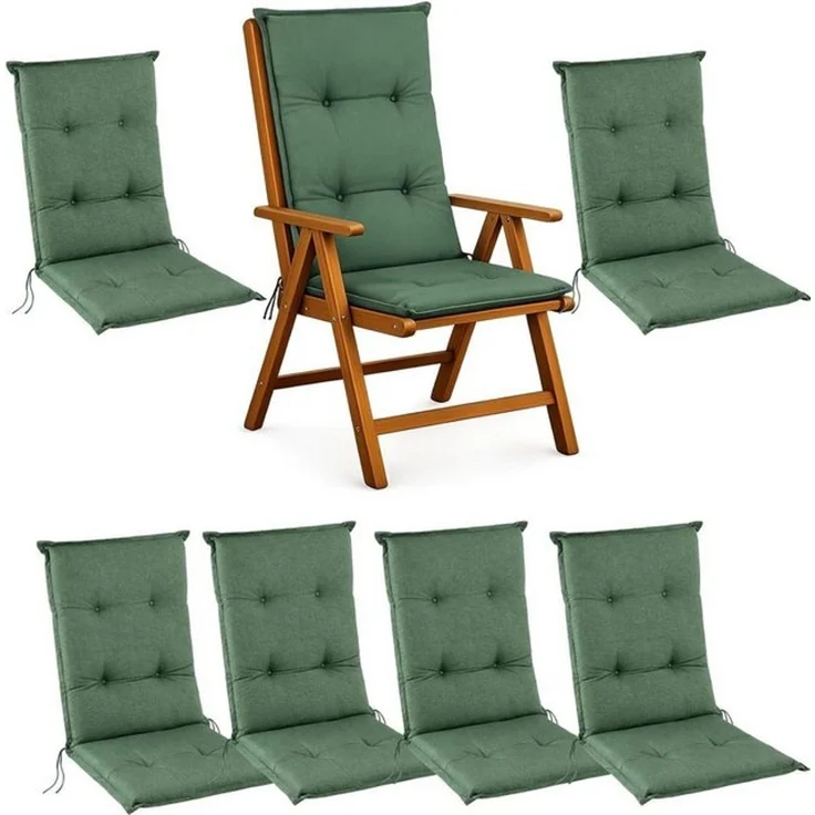 BURI Hochlehner Auflagen 117x49x6 cm - wetterfeste Gartenstuhlauflage mit Schaumkern & Vollvlies, Halteband & Bindebänder, bequemes Stuhlpolster für Balkon, Terrasse & Garten – Bild 1