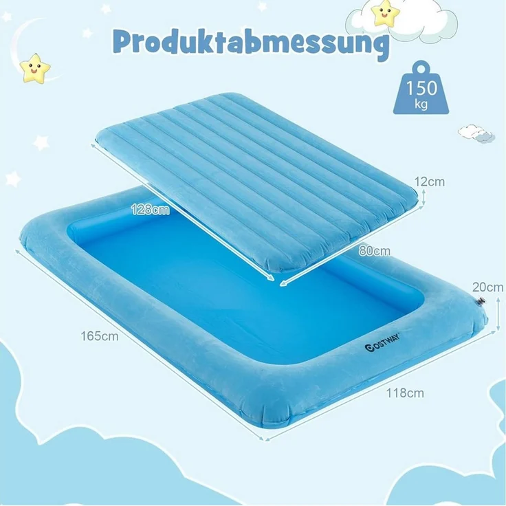 KOMFOTTEU Reisebett Kinderluftbett 2 in 1 Kinderluftmatratze, 165,5 x 111,5 cm – Bild 4