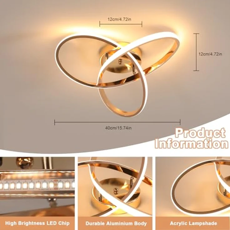 Comely LED Deckenleuchte Dimmbar 36W, Moderne Gold Deckenlampe Mit Fernbedienung, Kreative Blumen Design Kronleuchter für Schlafzimmer Esszimmer Flur, 3000K-6500K – Bild 6