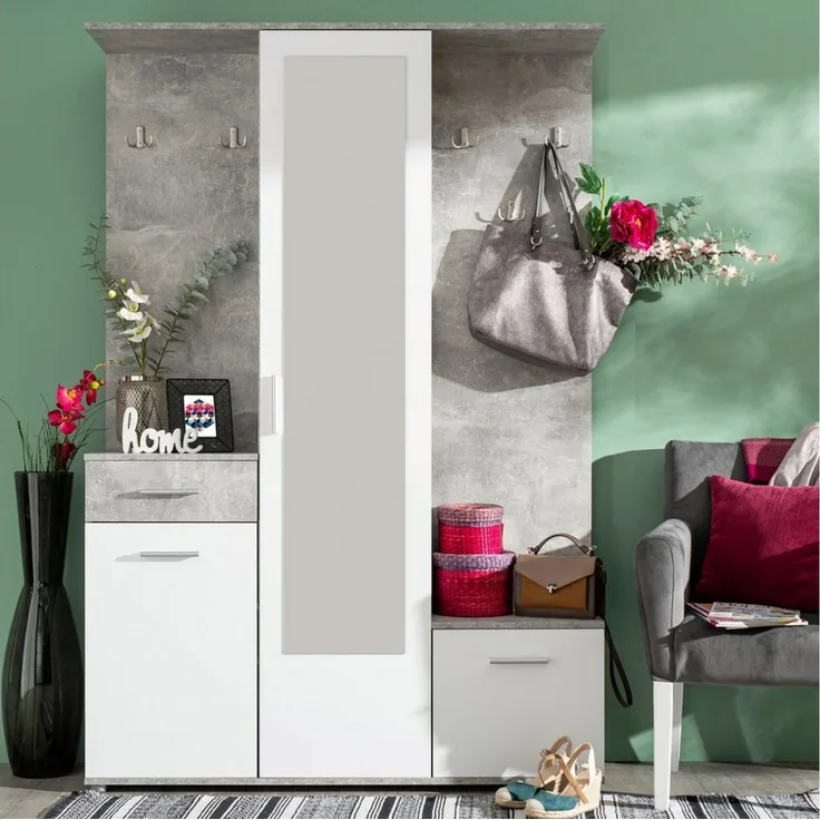 INOSIGN Kompaktgarderobe Martin Flurgarderobe, Dielenschrank, Flurmöbel, Breite 134 cm Schuhschrank, mit Spiegel, in modernen Farben, mit 10 Haken