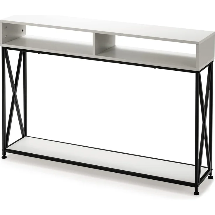 COSTWAY 2 Ebenen Konsolentisch mit offnen Fächern, Flurtisch aus Holz, Standregal, Beistelltisch für Eingang, Wohnzimmer und Schlafzimmer, 120 x 23 x 79 cm (Weiß) – Bild 9