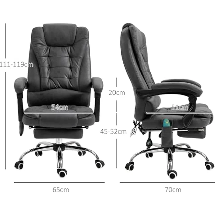 Vinsetto Schreibtischstuhl Bürostuhl mit Massagefunktion, Ergonomisch Drehstuhl mit Wärmefunktion (Computerstuhl, 1 St), höhenverstellbar, Blau – Bild 4