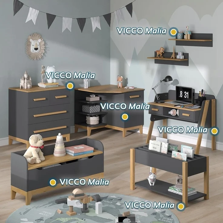 Kinderregal Malia Grau 80 x 46 cm Vitalispa – Bild 4